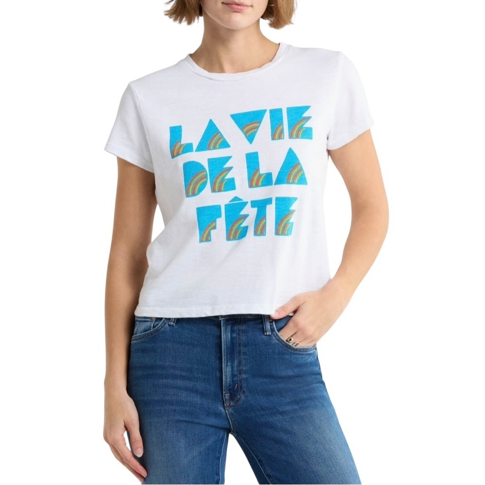 MOTHER The Lil Sinful Graphic Tee Shirt NWT S Color: La Vie De La Fete (White)